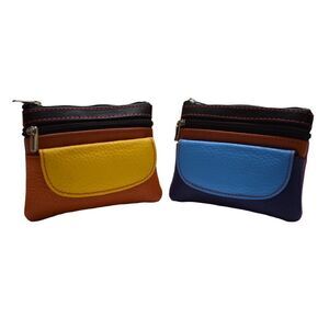 Compact women's genuine leather coin purse and credit card holder multicolor